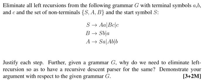 Solved Eliminate All Left Recursions From The Following | Chegg.com