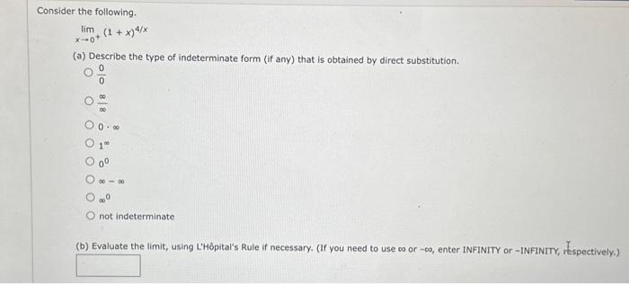 Solved limx→∞x9/x (a) Describe the type of indeterminate | Chegg.com