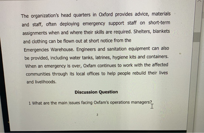 Case 1 Oxfam S Humanitarian Operations Oxfam Is A Chegg 