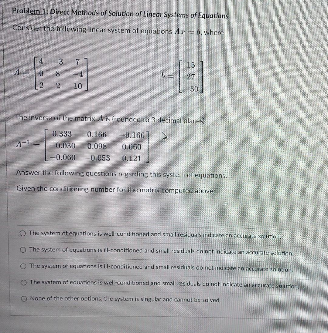 Solved Problem 1: Direct Methods of Solution of Linear | Chegg.com