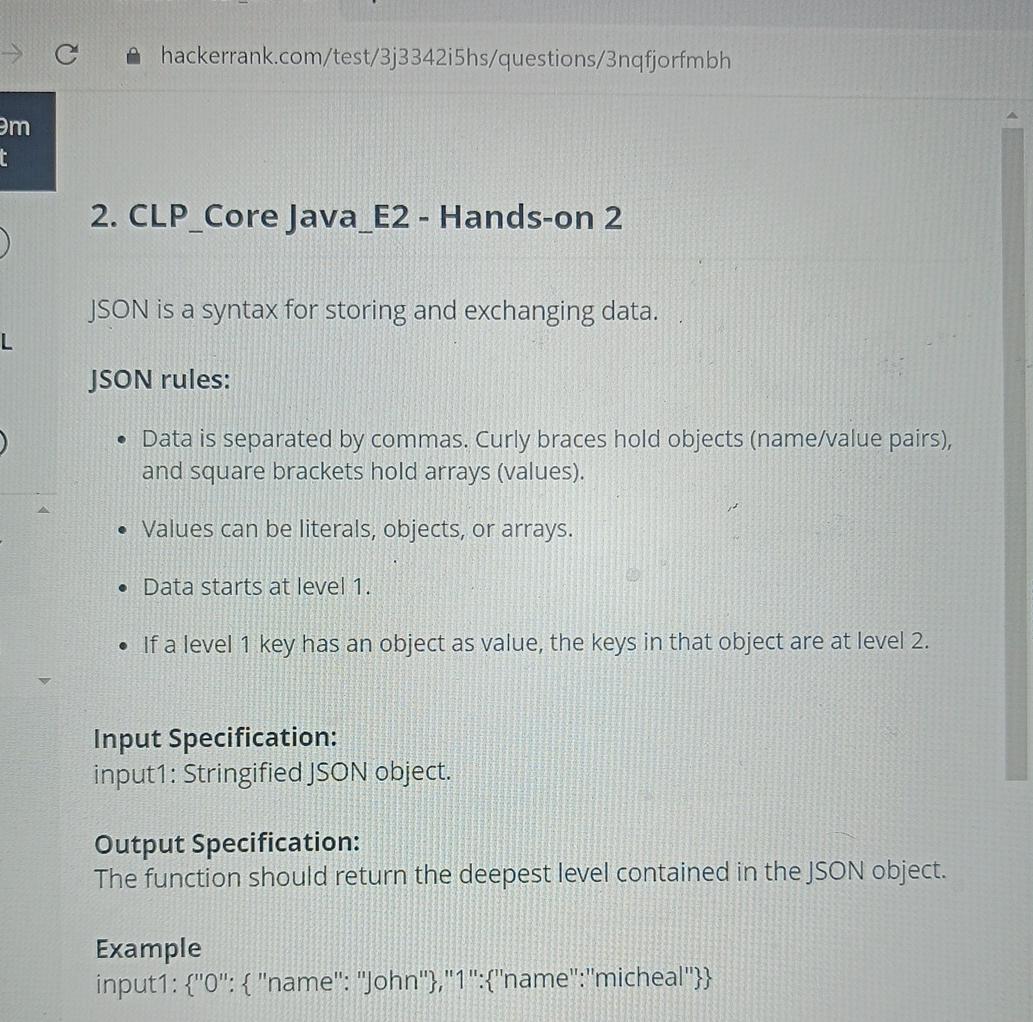 Solved CLP_Core Java_E2 - ﻿Hands-on 2JSON is a syntax for | Chegg.com