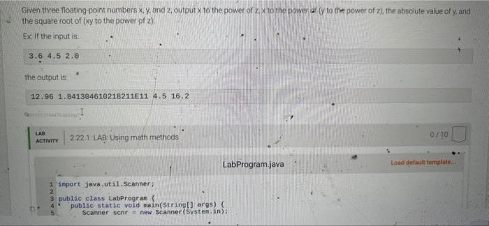 Solved Given three floating-point numbers x,y, and z, output | Chegg.com image.