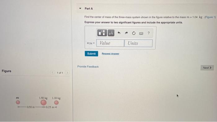 Solved Part A Find the center of mass of the three-mass | Chegg.com
