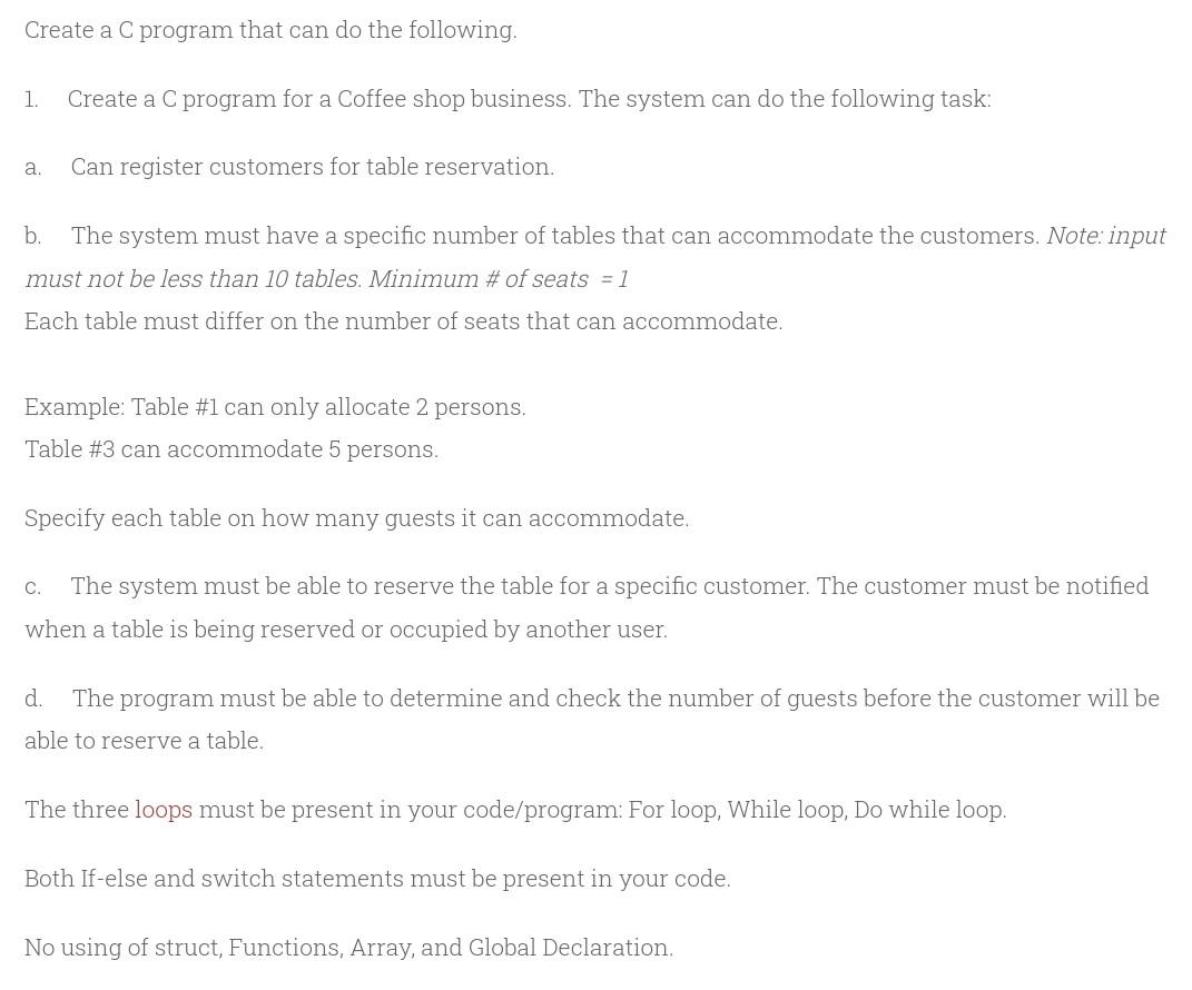 Create a C program that can do the following. 1. | Chegg.com