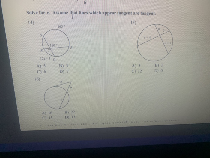 Solve For X Assume That Lines Which Appear Tangent Chegg 