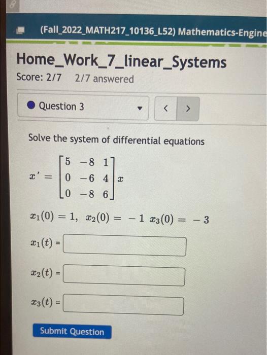 Solved Solve the system of differential equations | Chegg.com
