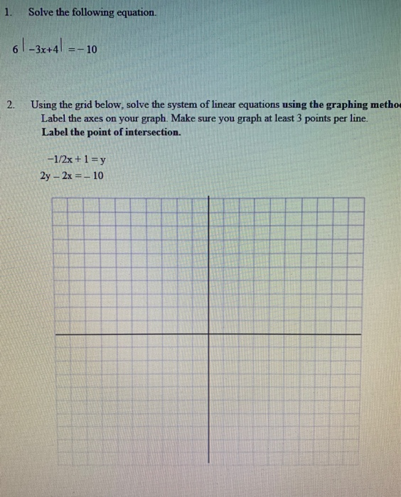 Solved 1. Solve the following equation. 61-3x+41 =-10 2. | Chegg.com