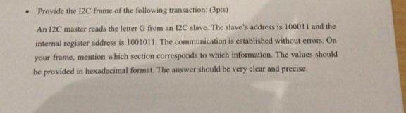 Solved • Provide the 12C frame of the following transaction: | Chegg.com