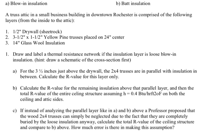 Solved B Batt Insulation A Blow In Insulation A Truss A