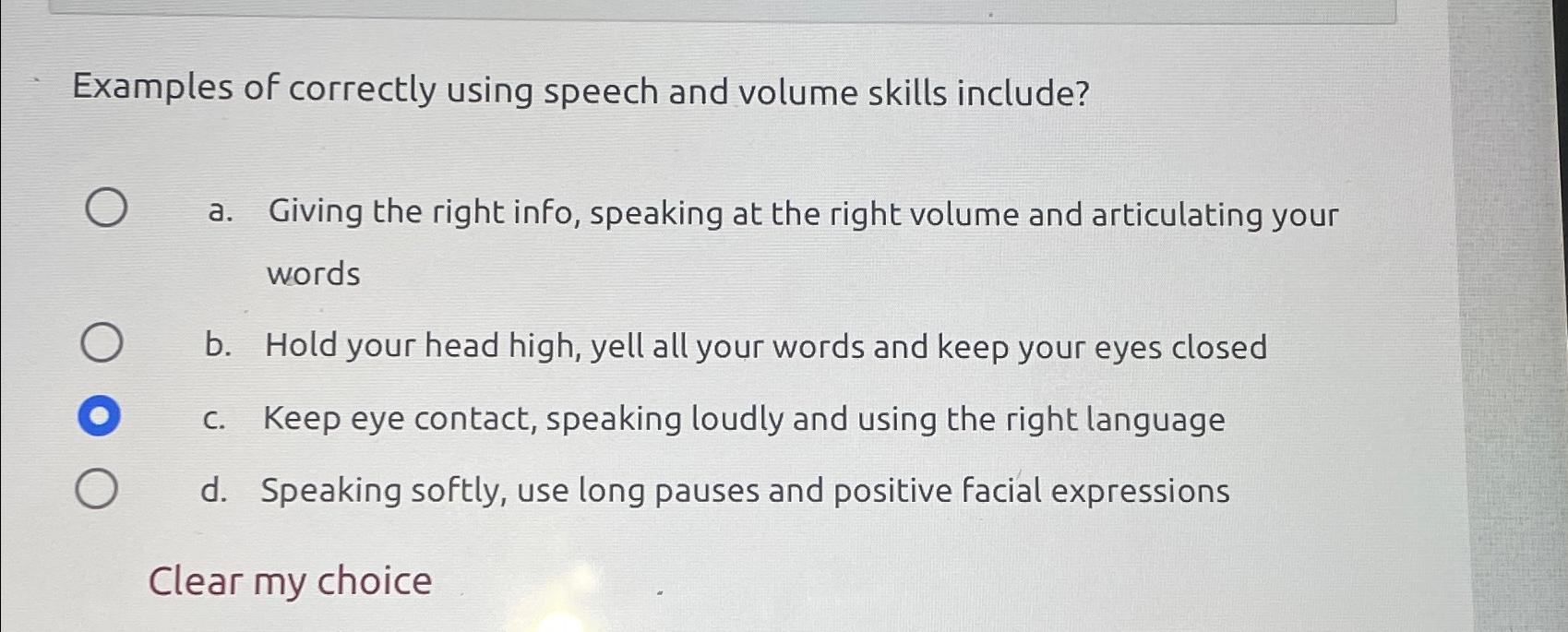 Solved Examples of correctly using speech and volume skills | Chegg.com