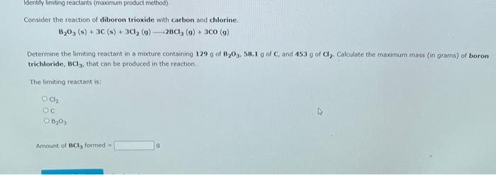 Solved Identify limitung reactants (mole ratio method) | Chegg.com