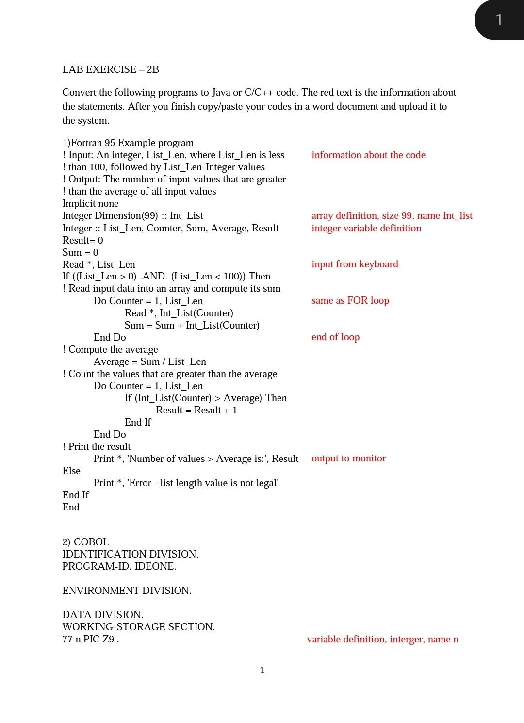 Solved 1 LAB EXERCISE - 2B Convert the following programs to | Chegg.com