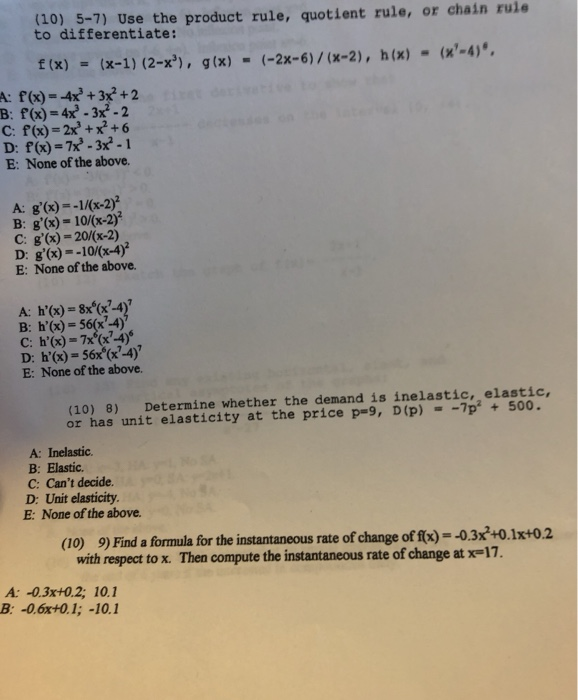 Solved 10 5 7 Use The Product Rule Quotient Rule Or Chegg Com