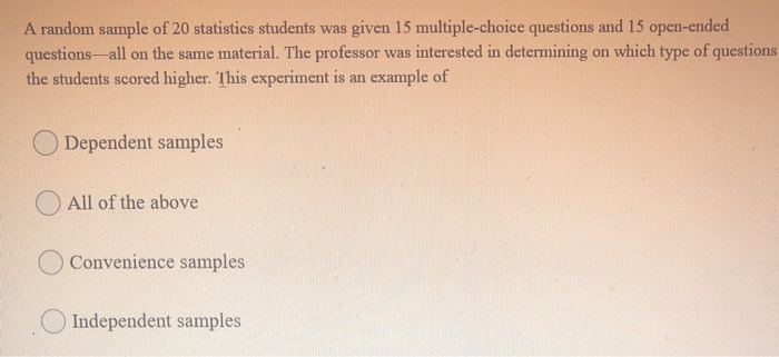 Solved A random sample of 20 statistics students was given | Chegg.com