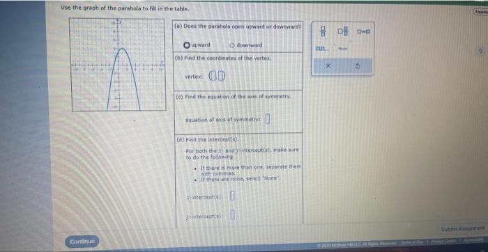 Use the graph of the paraboia to fill in the table. | Chegg.com