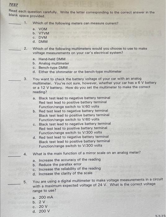 Solved TEST Read each question carefully. Write the letter | Chegg.com