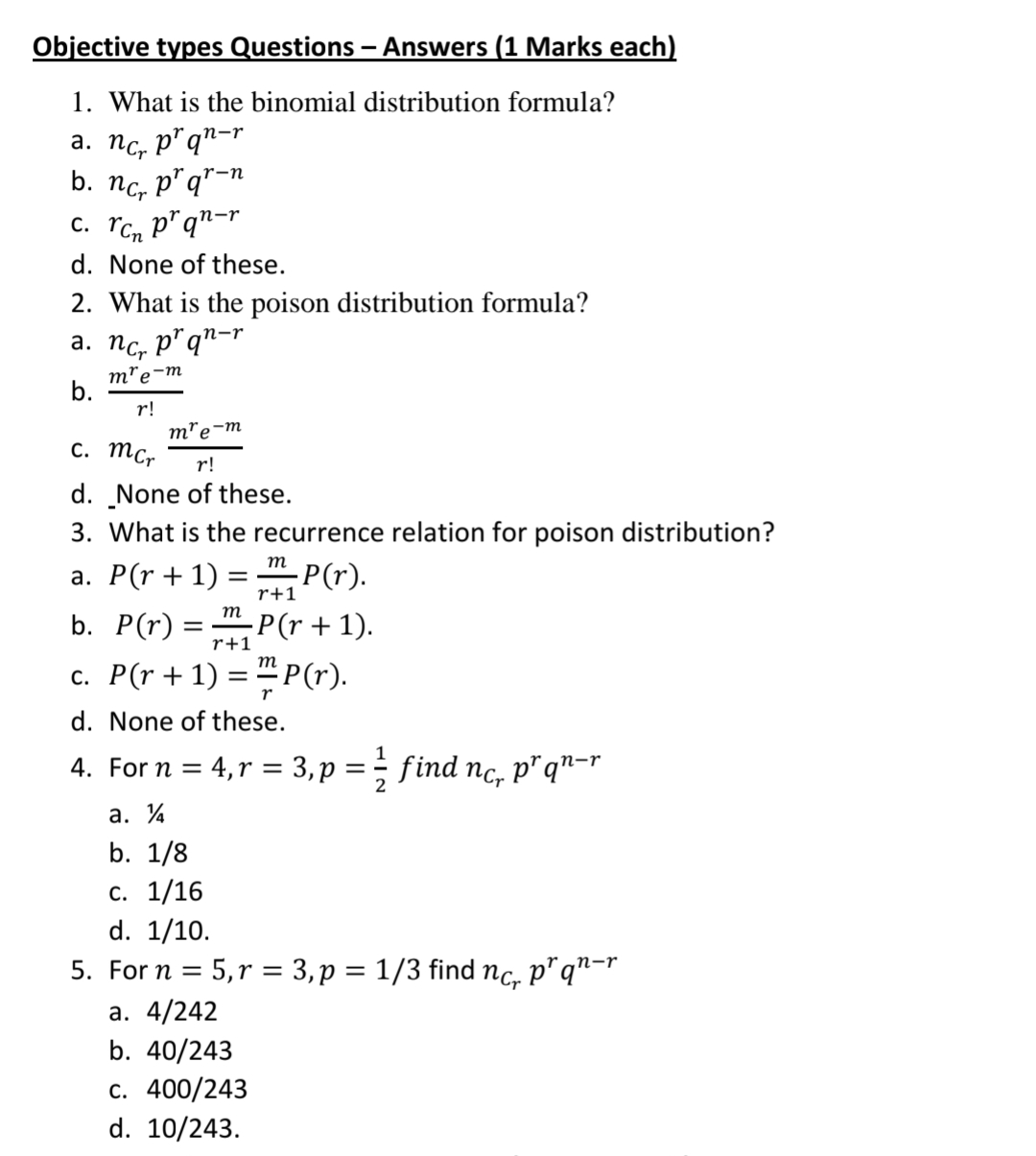 Solved Objective types Questions - ﻿Answers (1 ﻿Marks | Chegg.com