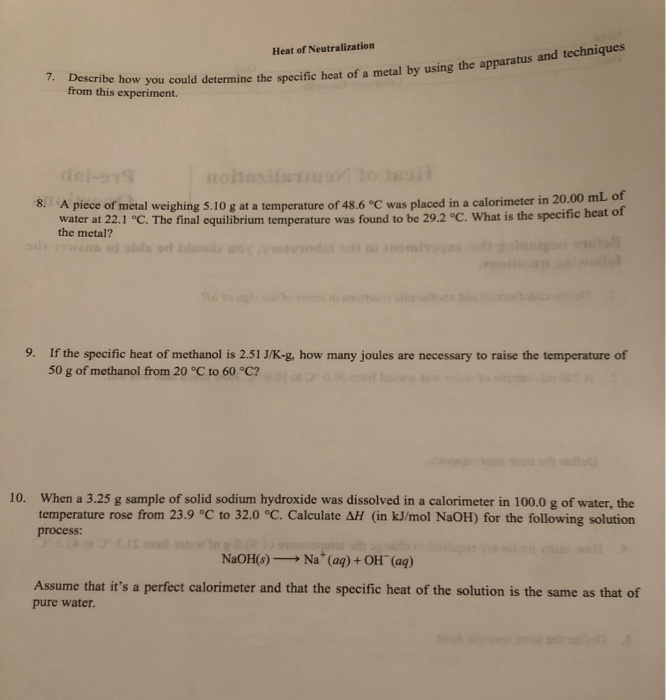 Heat Of Neutralization Pre Lab Questions Before Chegg 