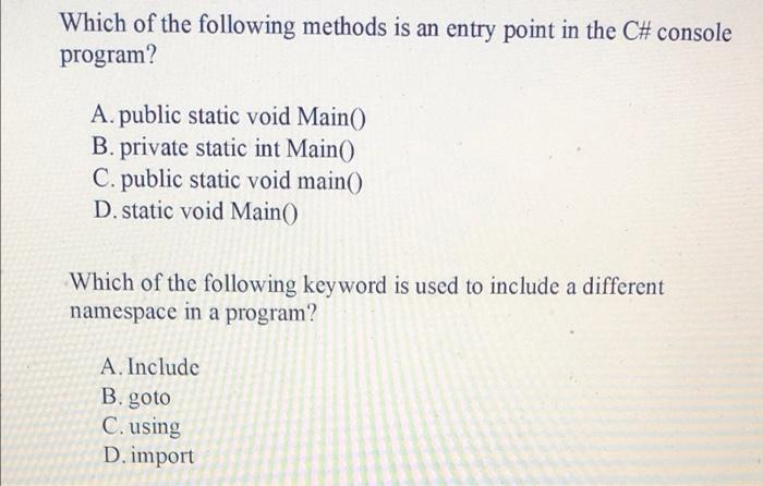 Solved Which of the following methods is an entry point in | Chegg.com