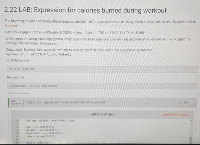 Solved 2.22 LAB Expression for calories burned during