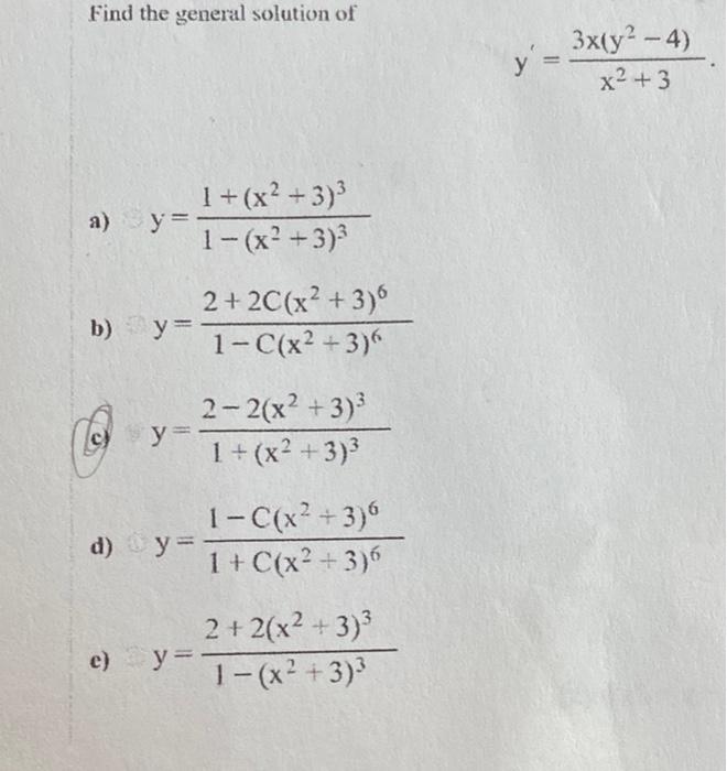 Find the general solution of \[ y^{\prime}=\frac{3 x\left(y^{2}-4\right)}{x^{2}+3} \] \( y=\frac{1+\left(x^{2}+3\right)^{3}}{