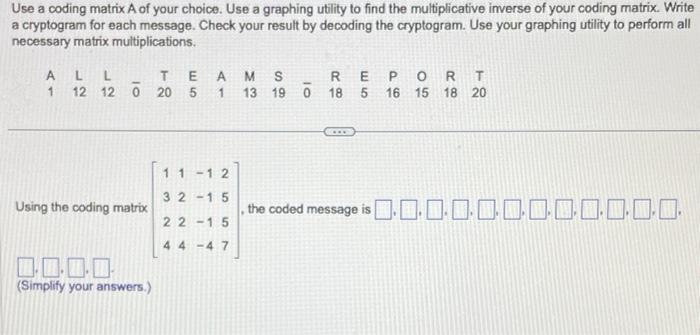 Solved Use a coding matrix A of your choice. Use a graphing | Chegg.com