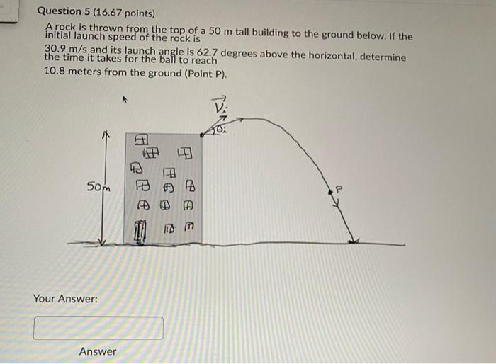 Solved A rock is thrown from the top of a 50 m tall building | Chegg.com