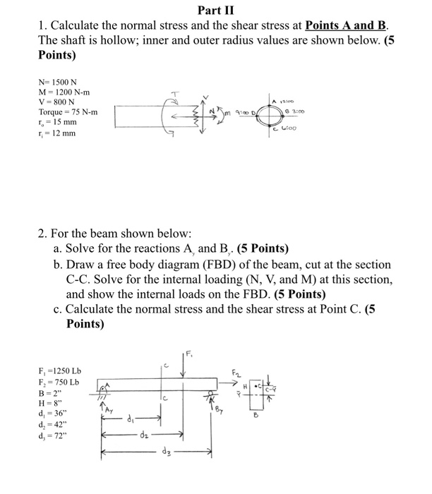 Solved Part II 1. Calculate the normal stress and the shear | Chegg.com