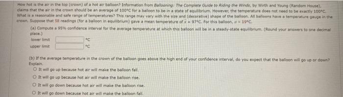 Solved How hot is the air in the top (crown) of a hot air | Chegg.com