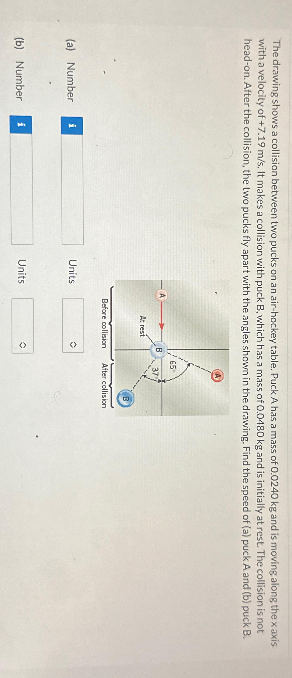 Solved The drawing shows a collision between two pucks on an | Chegg.com
