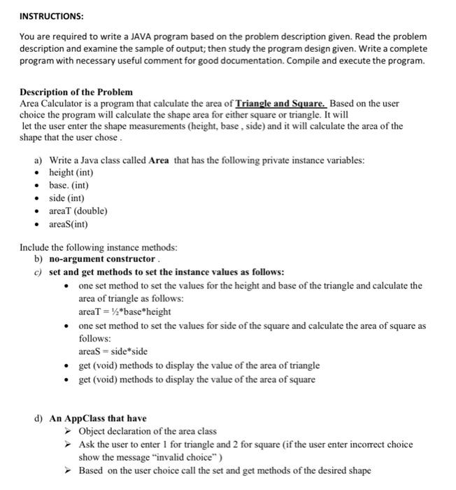 Solved INSTRUCTIONS: You are required to write a JAVA | Chegg.com