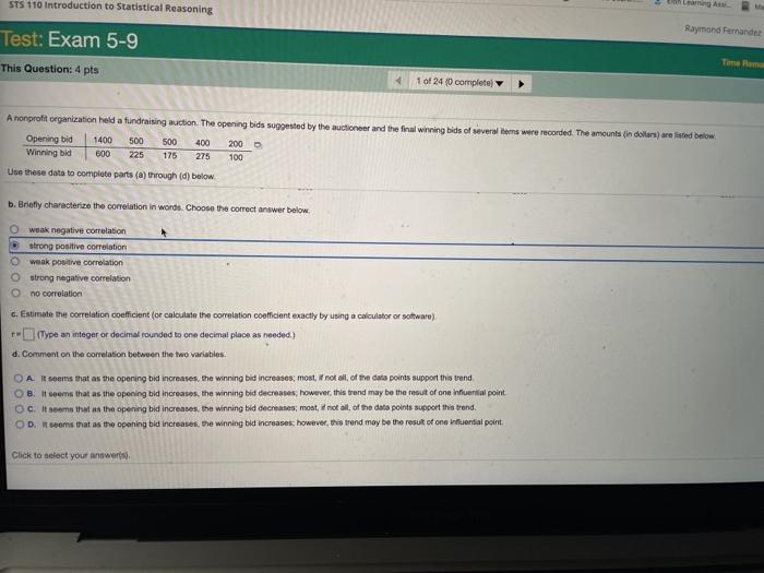 Solved STS 110 Introduction to Statistical Reasoning Raymond | Chegg.com