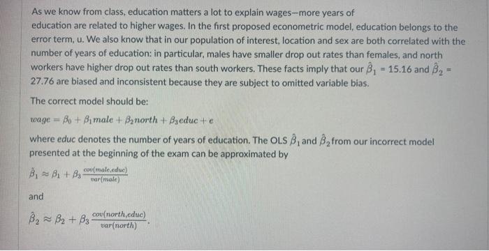 Solved As we know from class, education matters a lot to | Chegg.com