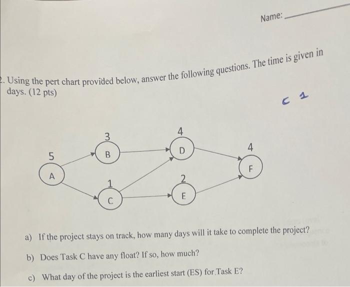Solved Name: 2. Using the pert chart provided below, answer | Chegg.com