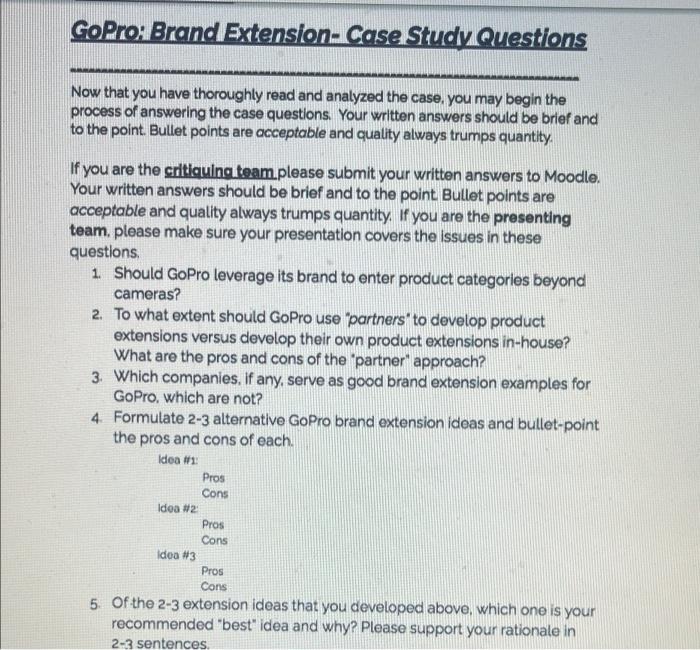 Solved GoPro: Brand Extension- Case Study Questions Now that | Chegg.com