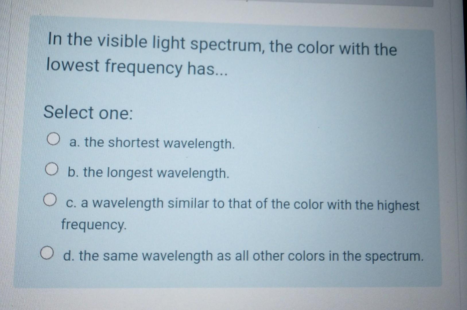 end of the visible light spectrum with the lowest frequency