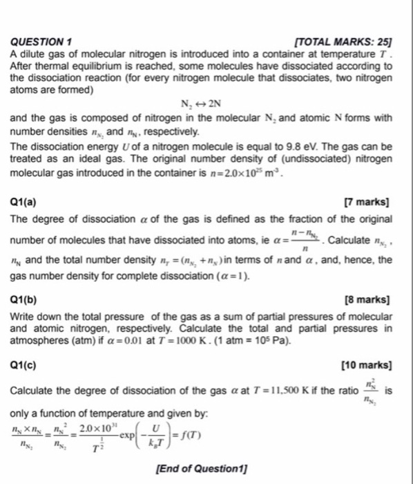 Solved QUESTION 1 [TOTAL MARKS 25) A dilute gas of