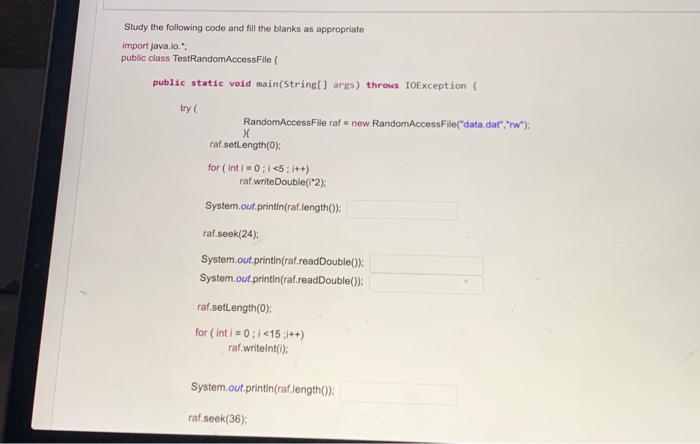 Solved Study the following code and fill the blanks as | Chegg.com