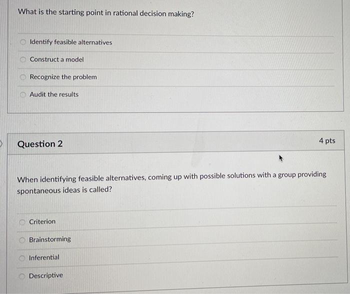 Solved What is the starting point in rational decision | Chegg.com