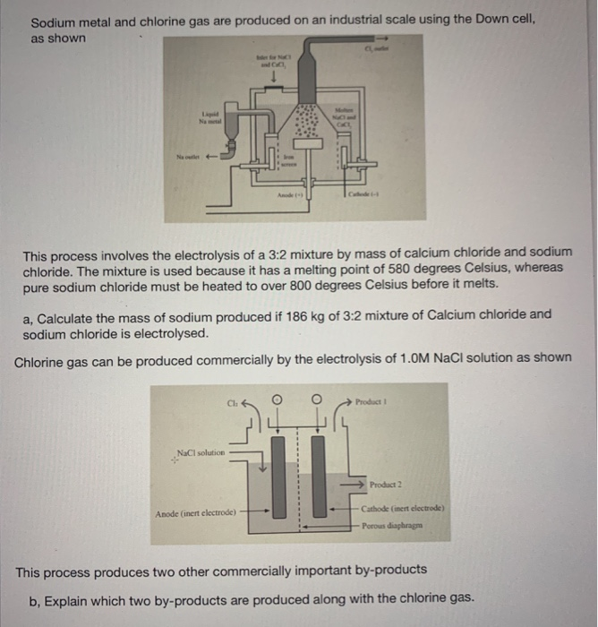 Solved Sodium metal and chlorine gas are produced on an