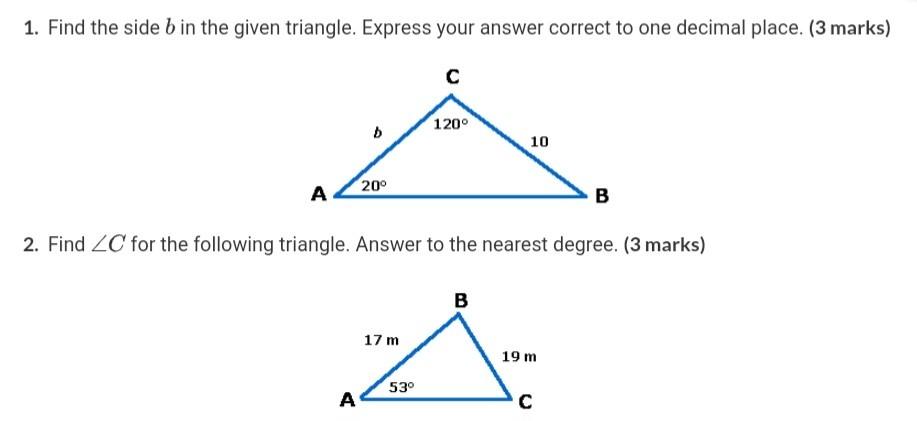 Solved 1. Find the side b in the given triangle. Express | Chegg.com