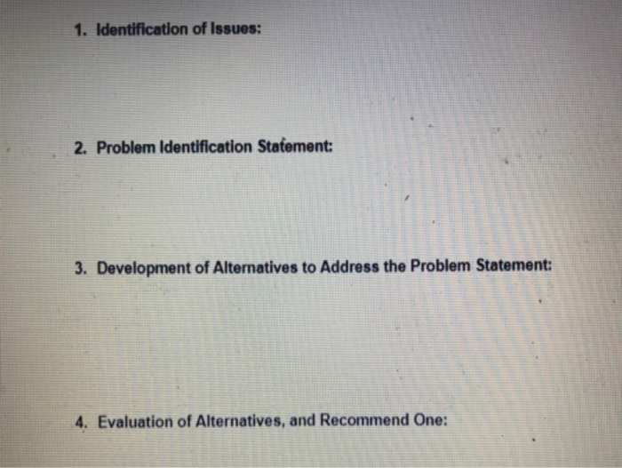 Solved 1. Identification of Issues: 2. Problem | Chegg.com