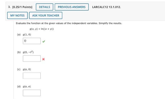 Solved Evaluate the function at the given values of the | Chegg.com