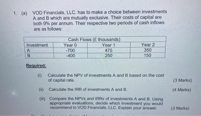 Solved Table below shows the projected cash flow of two | Chegg.com