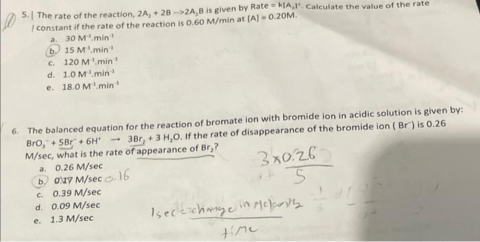 Solved 2. For A Given Reaction: 2A + B, 2 AB : Rate = | Chegg.com