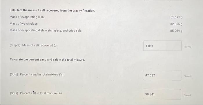 Solved Part A. The Gravity Filtration Mass of Salt added (g) | Chegg.com