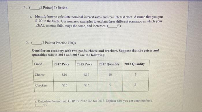 Solved 4. C_15 Points) Inflation a. Identify how to | Chegg.com