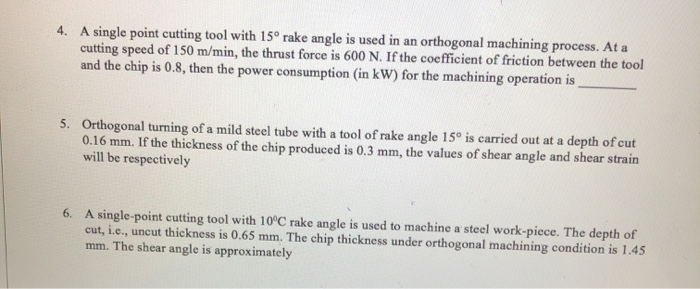 Solved A single point cutting tool with 15° rake angle is | Chegg.com