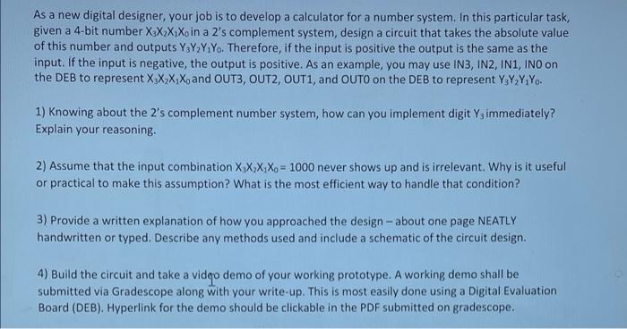 Solved As a new digital designer, your job is to develop a | Chegg.com