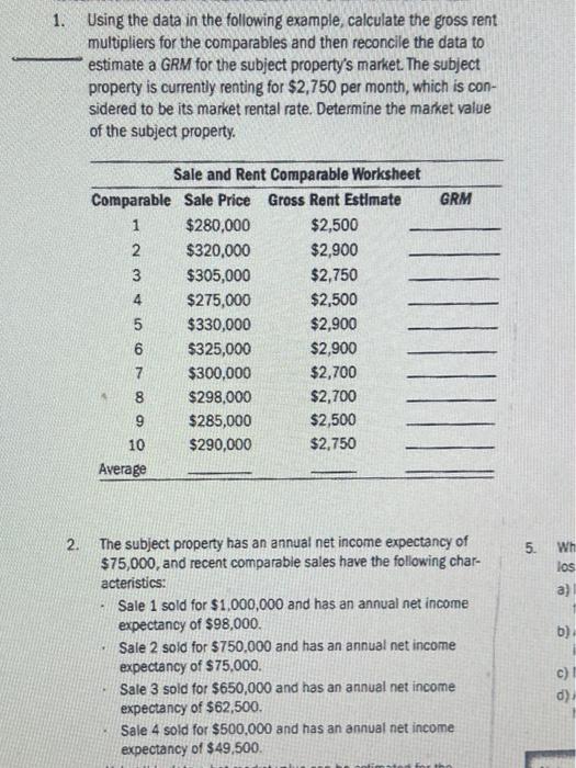 1. Using the data in the following example, calculate | Chegg.com